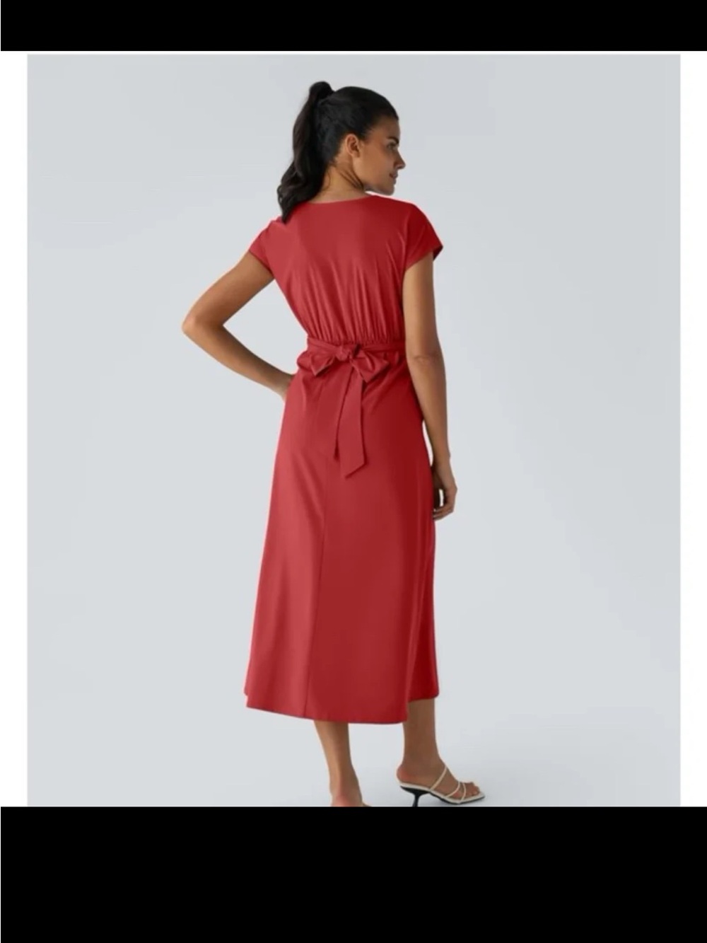 NWT Halara Breezeful V Neck Short Sleeve Pocket Tie Back Quick Dry Midi Dress XL - Picture 2 of 12